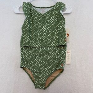 NWT Honey mark Swim Set Girls Floral Olive Green Two-Piece Swimsuit Beach Bikini